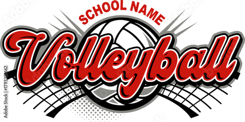 volleyball team design with ball and net for school, college or league sports