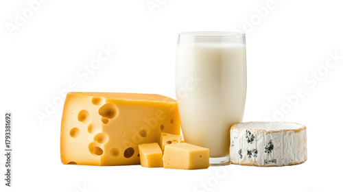 Milk and Cheese Assortment on Transparent Background