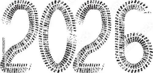 2026 automotive typography from tire treads - perfect for service calendars and garage branding. Useful for New year calendar design for tire services. Vector illustration. 