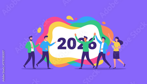 Happy business team celebrating 2026 milestone or new year Success planning and teamwork