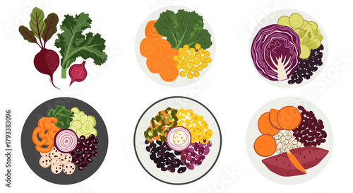 Vibrant healthy salads and fresh vegetables arranged artistically for culinary inspiration and wellness