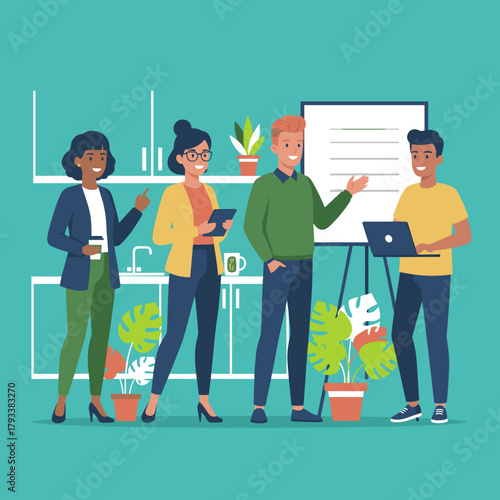 Diverse team presenting ideas in a modern collaborative office space Business meeting and teamwork