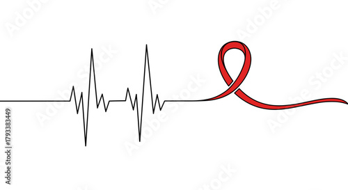 Dynamic heartbeat line transforms into powerful red awareness ribbon, symbolizing hope and health advocacy