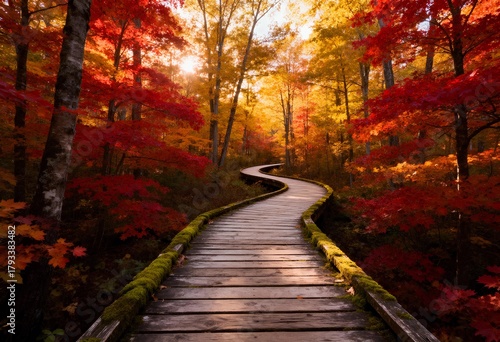 Autumn in the colorful forest divided with road. High quality photo