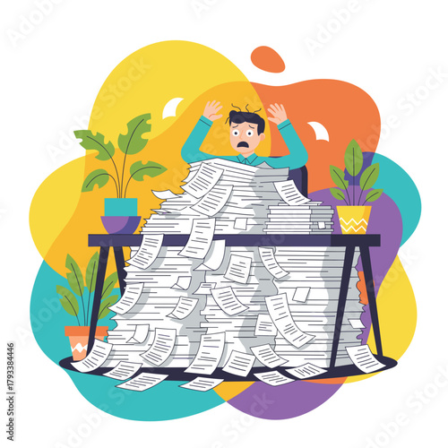 Employee drowning in documents Concept of stress workload and bureaucracy