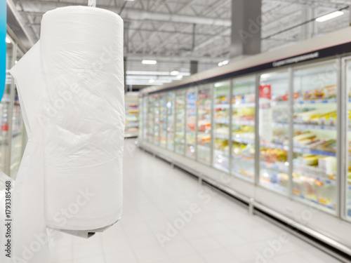 choosing a dairy products at supermarket.various goods on the supermarket shelves