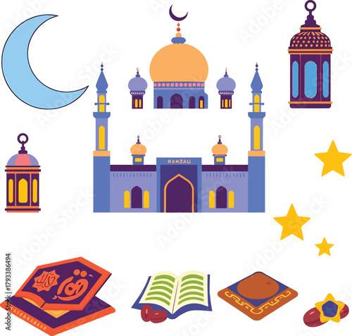 Architecture travel illustration set with Taj Mahal, mosque, cathedral, temple, and castle building icons
