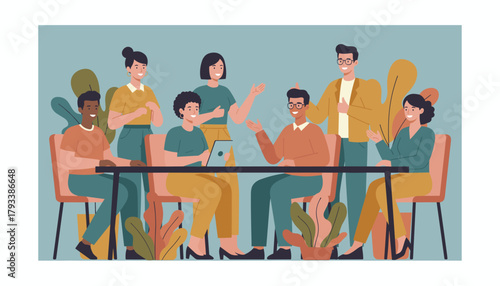 Diverse team meeting discussing business strategy collaboration and success