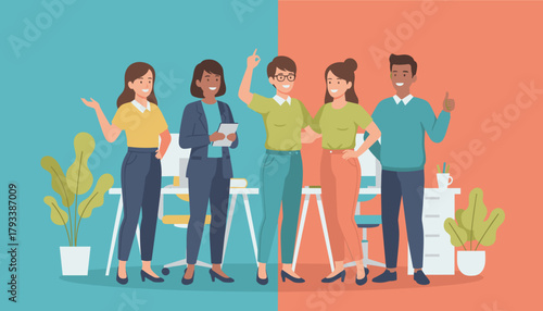 Diverse team of happy business professionals smiling in the office symbolizing success and teamwork