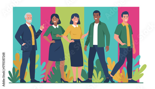 Diverse team of happy professionals standing together Collaboration unity and success concept