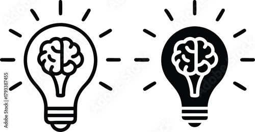 Idea Thinking Intelligence Solution Knowledge Learning Brain Bulb Light Icon Vector Silhouette and Pictogram..eps