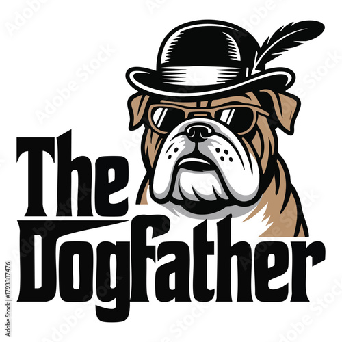 English Bulldog 'The Dogfather' funny gangster mascot illustration
