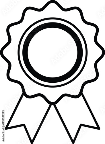 Outline of a rosette award ribbon on white background Keywords: rosette, award, ribbon, medal