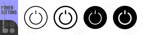 Power buttons, On off icon set. Press start button, Switch on and switch off icons. Color icons set