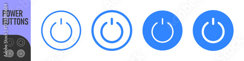 Power buttons, On off icon set. Press start button, Switch on and switch off icons. Color icons set