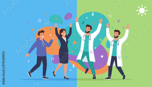 Diverse group doctors business youth celebrating success and unity