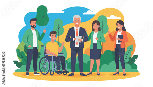 Inclusive business team portrait outdoors celebrating diversity and equality