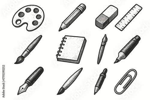 Blending vector pencil artist pen supply sketchbook art icon marker stump paintbrush