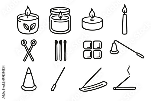 Essentials icon vector aromatherapy icons taper candle trimmer tealight jar wax