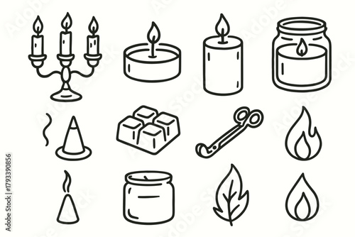 Tealight candle jar set mood vector icon symbol incense wick cutter