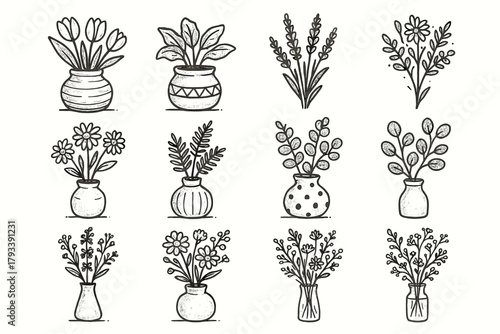 Vase vector ceramic daisy fern floral eucalyptus icons icon bouquet lavender tulips