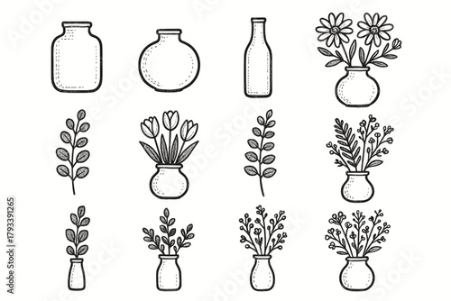 Bouquet fern icon round floral wildflower icons vase living eucalyptus decor tulips