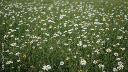 Fototapeta Naklejka Na Ścianę i Meble -  A field full of daisies and wildflowers in a green meadow