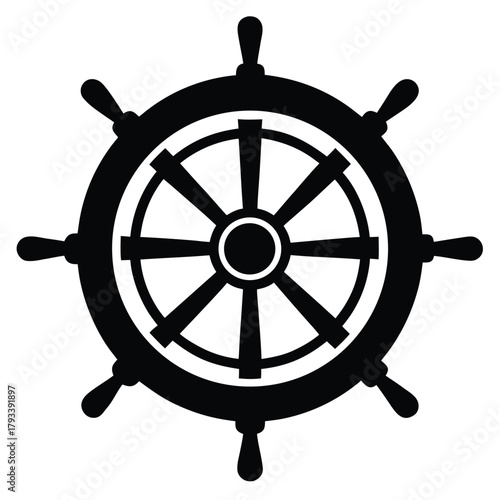 Nautical antique wooden ship steering wheel vector illustration, isolated for sea travel and navigation control