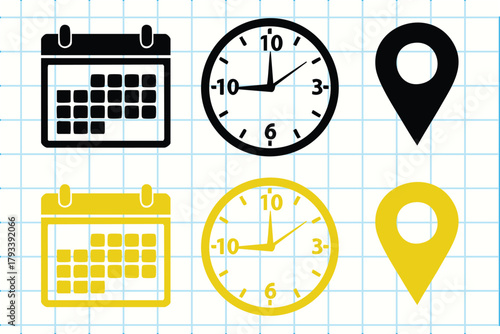 Calendar clock and location pins