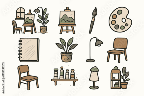 Lamp vector icon paintbrush icons space sketchbook palette plant cozy shelf atelier
