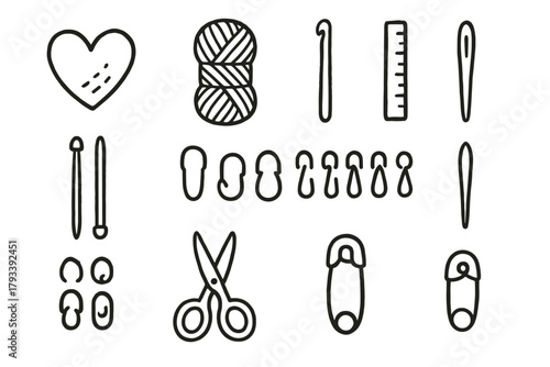 Darning set pin skein needle yarn needles hook markers vector icon knitting