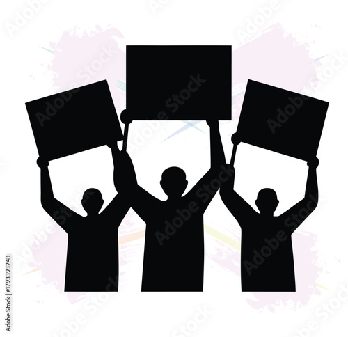 Crowd of People Demonstrating with Blank Signs in a Black Silhouette Vector Illustration