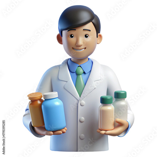 male doctor with jars of pills