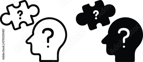Thinking Brain Idea Problem Solve Confusion Question Mystery Puzzle Icon Vector Silhouette and Pictogram..eps