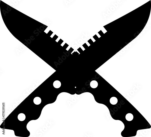 Crossed Knife and Sword Icon Combat Blade, Dagger, and Weapon Symbol Sharp Metal Cutter, Battle Knife, Military Armory, and Steel Equipment Vector in Black Color Flat Style