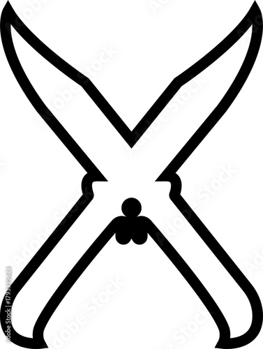 Crossed Knife and Sword Icon Combat Blade, Dagger, and Weapon Symbol Sharp Metal Cutter, Battle Knife, Military Armory, and Steel Equipment Vector in Black Color Line Style