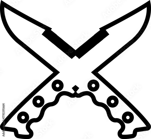 Crossed Knife and Sword Icon Combat Blade, Dagger, and Weapon Symbol Sharp Metal Cutter, Battle Knife, Military Armory, and Steel Equipment Vector in Black Color Line Style