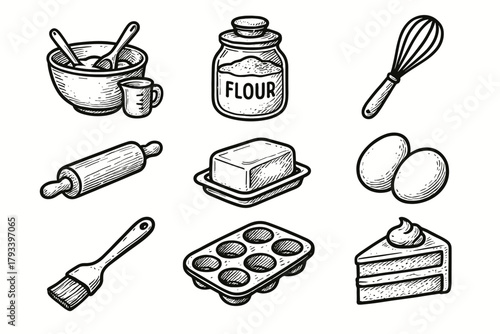 Essentials icon flour baking muffin vector bakery pin pastry icons butter cake