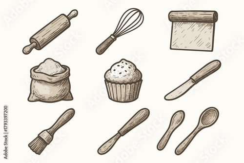Spoon vector tools knife bag bakery rolling cupcake pin rustic books icon