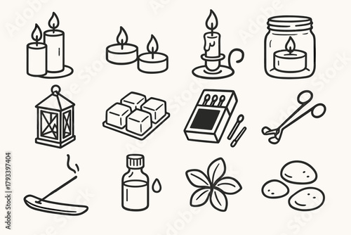 Candle icon wax glass wick lantern flower vector arrangement icons pebbles petals