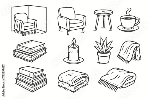 Icon icons cozy cup side corner candle reading soft vector chair table