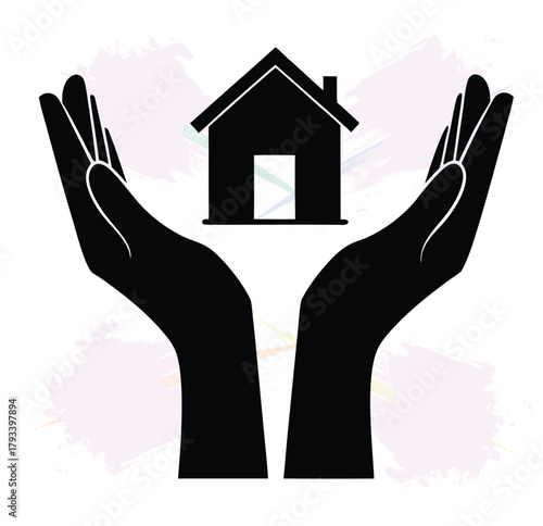 Hands holding a house silhouette depicting safety security and protection concept for real estate insurance and family
