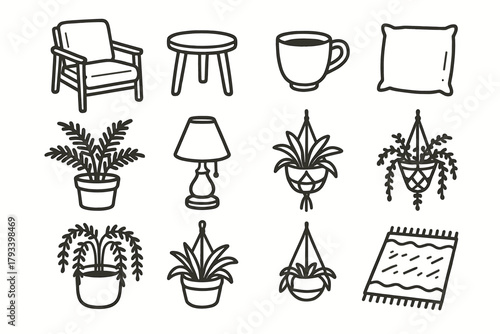 Icons table relaxation potted vector porch small icon cup lamp garden rug