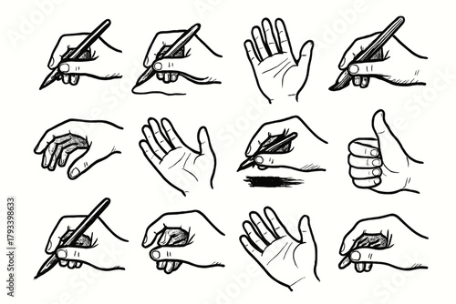 Thumb curved open artistic icon vector hand gestures holding palm line rest
