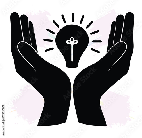 Holding an idea lightbulb in two hands concept with energy and innovation creativity