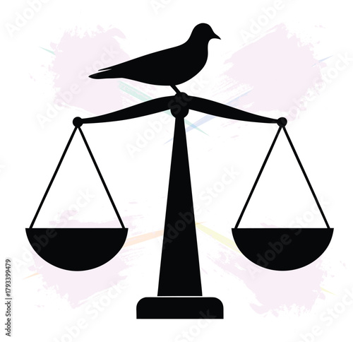Justice and peace balance represented by scale and dove conceptual image in black