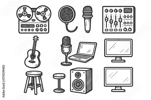 Monitor pop vector soundboard icon studio music filter guitar mic icons essentials