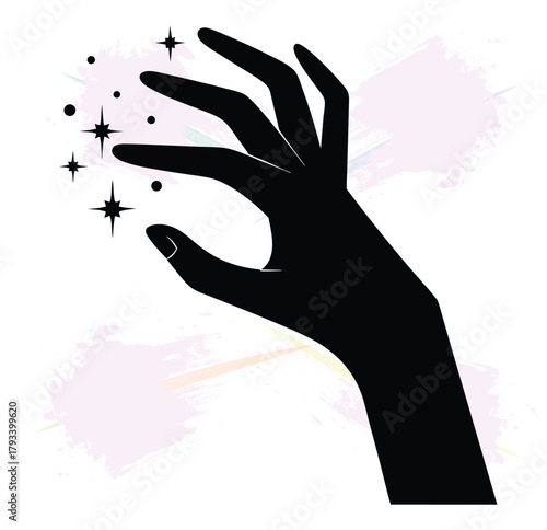 Magical touch concept hand holding stars in a mystical and dreamy setting