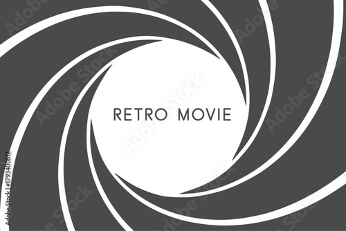 Old style photo shutter lens. Inside out view. Swirling vortex converging towards center. retro movie film horizontal banner. Simple style vector illustration.