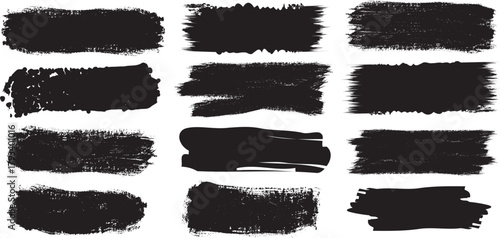 Collection of distressed grunge brush stroke elements abstract black paint artistic design texture background